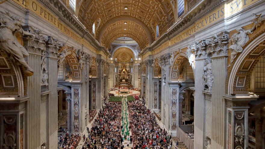 Pope Francis and cardinals arrive at St. Peter's Basilica for the opening mass of the Amazon Synod on Oct. 6, 2019 in Vatican City. [Vatican Pool / Vatican Pool Getty 2019]