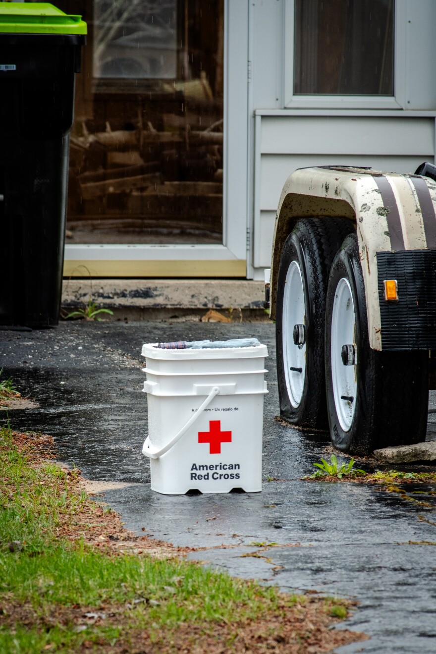 American Red Cross supplies are left outside of a home in Indian River on April 30, 2026.