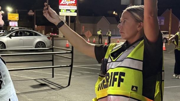 A Vanderburgh County Sheriff's Deputy working at a sobriety checkpoint on Fulton Avenue, August 6, 2026