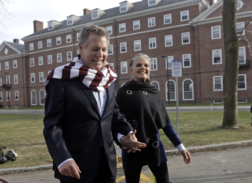 <em>Love Story</em> stars Ryan O'Neal and Ali MacGraw walk on the campus of Harvard University in Cambridge, Mass., in February 2016.