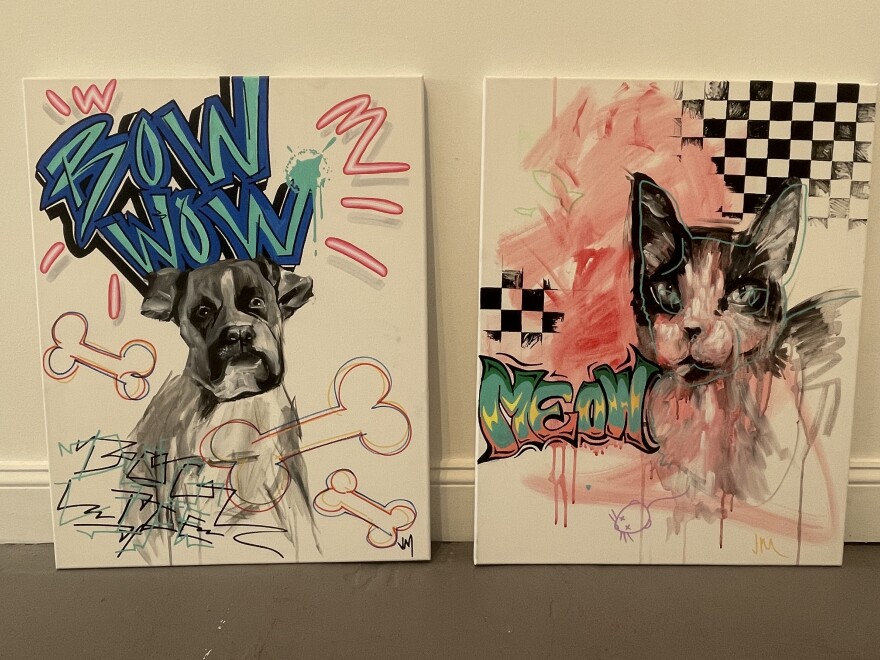 Local artist Jessica Maietta submitted graffiti-style paintings of pets for the 'Arts to the Rescue' exhibit August 16- September 14.