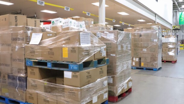 Boxes of set in the Regional Food Bank of Oklahoma's unloading zone.