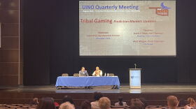 Oklahoma Indian Gaming Association Chairman Matthew Morgan and Indian Gaming Association Chairman David Bean discuss prediction markets at the quarterly United Indian Nations of Oklahoma on Aug. 27.