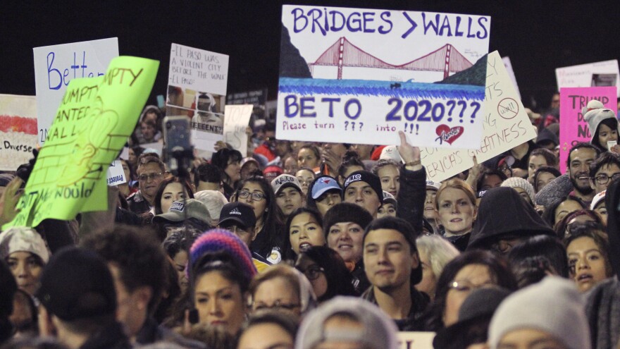 People attend O'Rourke's rally in El Paso, Texas, on Monday.