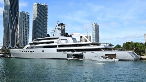 Yacht "Dragonfly" owned by Google co-founder Sergey Brin is seen docked in Miami on Thursday, Dec. 4, 2025, Miami, Fla. Reportedly, Brin recently purchased a home