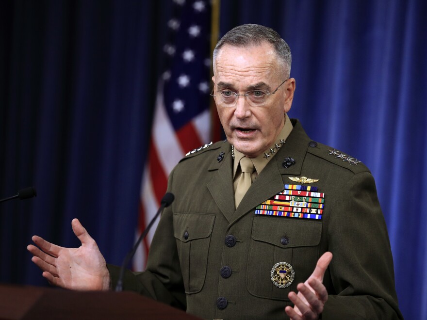 Gen. Joseph Dunford, chairman of the Joint Chiefs of Staff, speaks to reporters about the Niger operation during a briefing at the Pentagon on Monday.