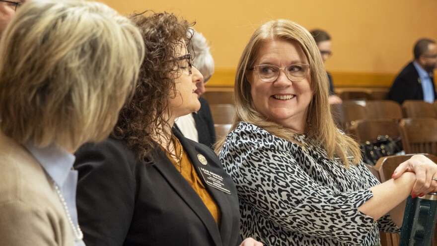 Rep. Cyndi Howerton, seen here on April 9, 2025, at the Statehouse, spoke in favor of legislation that would give law enforcement officers more flexibility on how to handle kids in unsafe environments.