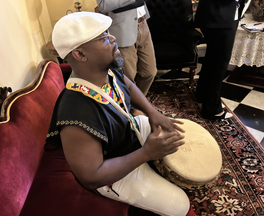 A drummer plays at a Juneteenth recognition at the Ohio Statehouse on June 3, 2024