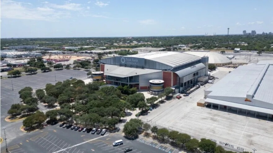 Plans for a reimagined East Side look to remove surface parking lots to create a new “activated plaza” around the Frost Bank Center.