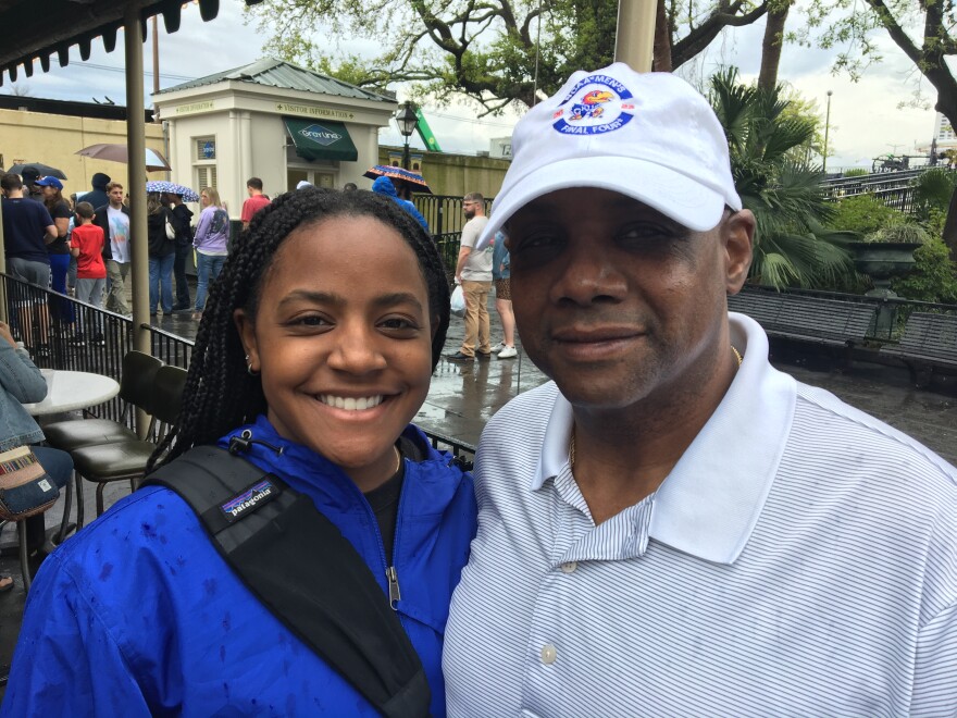 Gabbi and Eddie Taylor in New Orleans before Kansas played Villanova.