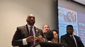 Damario Solomon-Simmons speaks at a press conference on Tuesday, February 4, 2025.