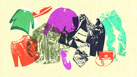 Collage of multicolored clothing items.