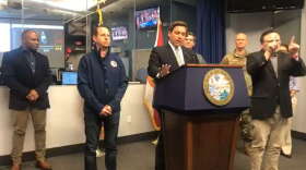In this image from Facebook video, Gov. Ron DeSantis speaks at a press conference Wednesday afternoon. 