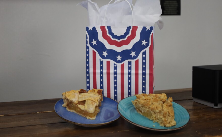 Life of Pie’s apple lattice and apple crumble pie slices. Photo by Allison Diaz.