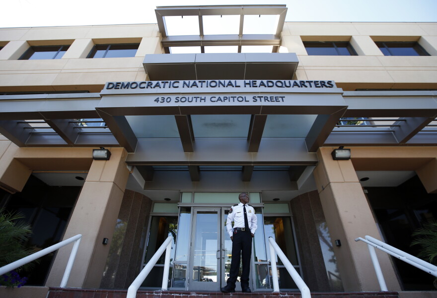FILE - The Democratic National Committee headquarters in Washington is seen, June 14, 2016. On Saturday, July 30, 2022, the Democratic Party delayed a decision on potentially reordering its primary calendar for the 2024 presidential election until after November's midterm elections. (AP Photo/Alex Brandon, File)