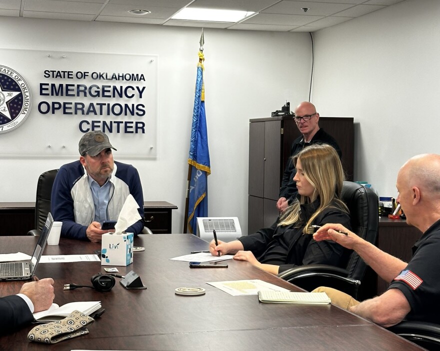 Gov. Kevin Stitt and other officials at the State Emergency Operations Center on Mar. 15, 2025.
