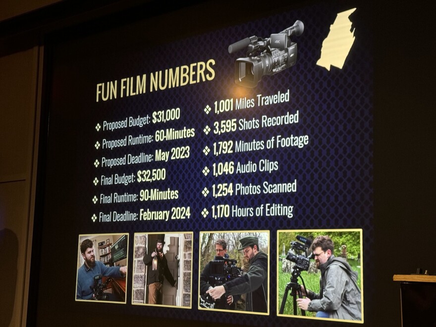 Mark Frederick shared statistics from the making of "Blair County: A People's History," including how many hours it took to edit, the amount of audio clips and how many miles the crew traveled. 