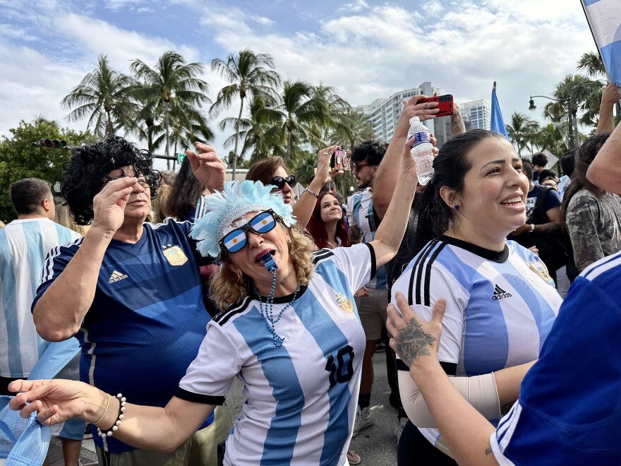 Argentina fans celebrate the 2022 World Cup final win in the North Beach neighborhood, Miami Beach.