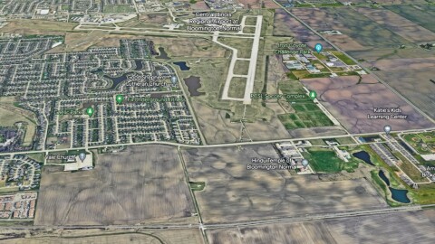 An aerial map view showing Central Illinois Regional Airport