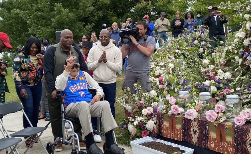 Hughes Van Ellis at a 2021 soil collection collection ceremony memorializing 1921 Tulsa Race Massacre victims