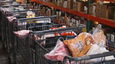 A line of carts with food at The Pantry in Kalihi on Nov. 3, 2025.