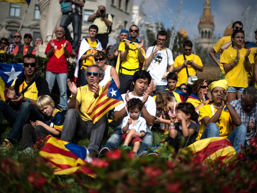 Pro-independence Catalans gather in Catalonia Square in Barcelona on Oct. 19. The nonbinding referendum is slated for Nov. 9.