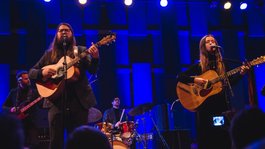 Matthew E. White (left) and Flo Morrissey (right) perform at WXPN's Free At Noon concert.