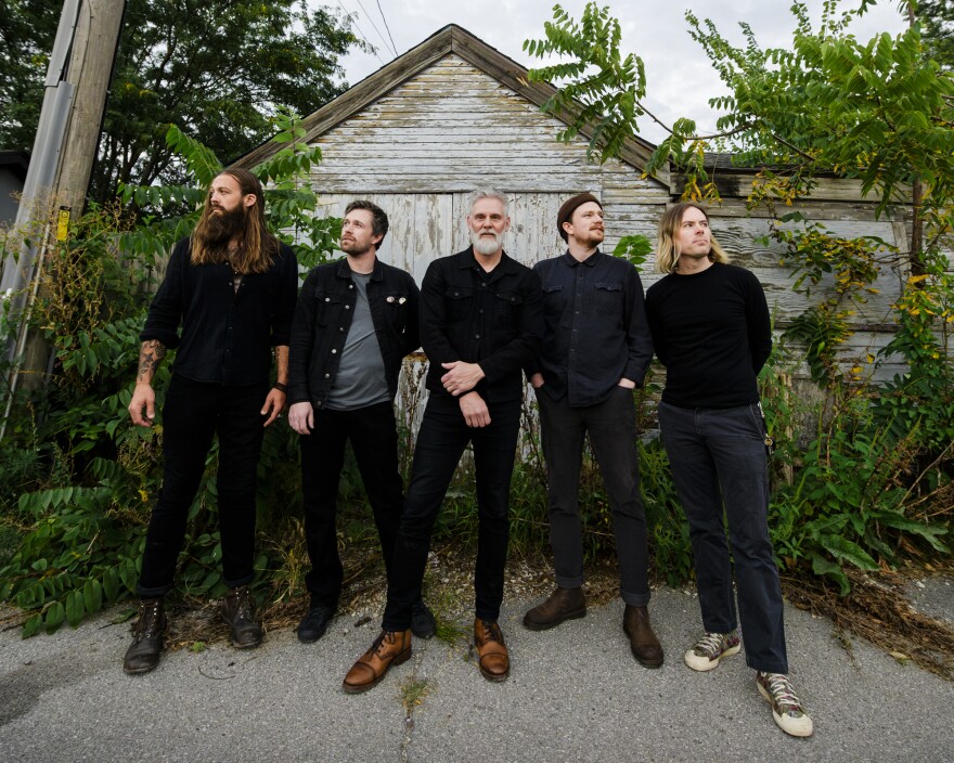 L-R: Ben Mars (bass), Jay Schneider (lead guitar), Dick Prall (lead vocals & guitar), Cam Schneider (percussion/keys), and Bryan Vanderpool (drums). The new EP from Dickie, A Headfull Of Hiss, will be released Nov. 29.