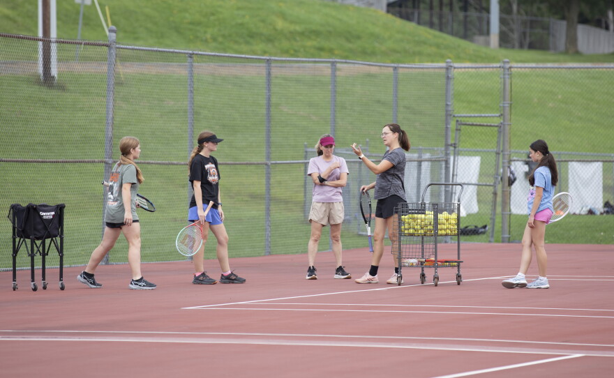 Montrose Coach Teri Evans gives her team directions during practice.