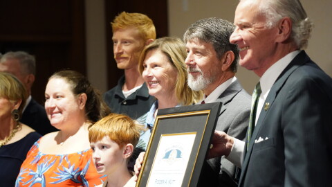 Former Spartanburg Republican Sen. Roger Nutt received the Order of the Palmetto from Gov. Henry McMaster on Tuesday, Sept. 8, 2026, at the Spartanburg County Courthouse.