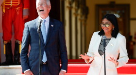 U.S. Energy Secretary Chris Wright, left, and Venezuelan acting President Delcy Rodriguez smile during a press conference after the signing of an oil agreement at Miraflores presidential palace in Caracas, Venezuela, Wednesday, Sept. 2, 2026.
