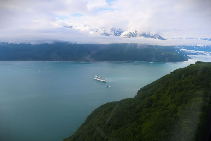 A cruise ship in Disenchantment Bay near Yakutat in July 2026.