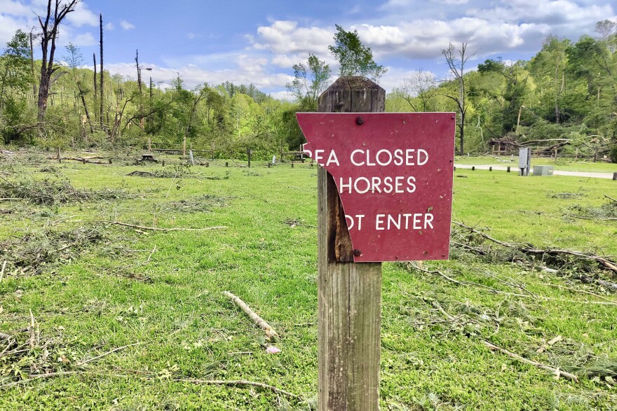 A damaged sign at Brown County State Park. (George Hale, WFIU/WTIU News)