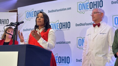 OneOhio Recovery Foundation Executive Director Alisha Nelson (left) and Ohio Department of Health Director Dr. Bruce Vanderhoff (right) in July 2026.