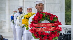 Sailors lay a wreath as part of the USS Thresher National Commemorative Monument Dedication Ceremony at Arlington National Cemetery, Arlington, Virginia, Sept. 26, 2019. Department of Defense