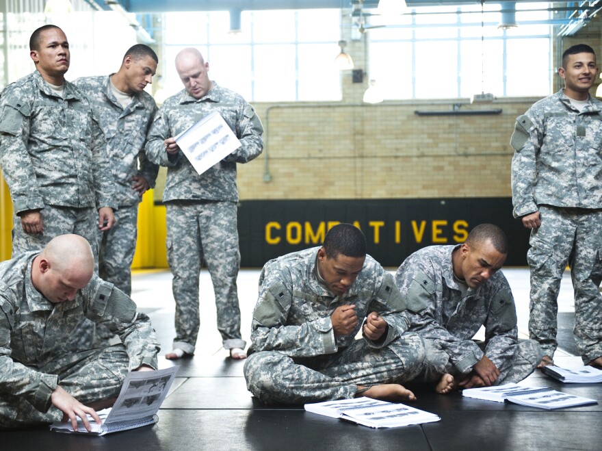 A training session for instructors who teach hand-to-hand combat, or combatives, at the Fort Benning military base in Georgia.