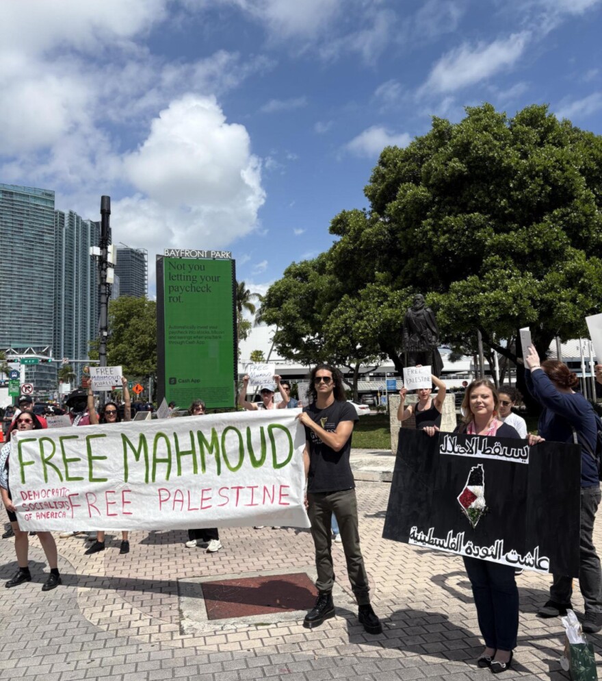 Several local groups in Miami joined others nationwide in demanding the release of Mahmoud Khalil, who helped lead protests against Israel at Columbia University. Federal immigration authorities took the graduate student into custody March 8 to deport him for for his role in campus demonstrations.