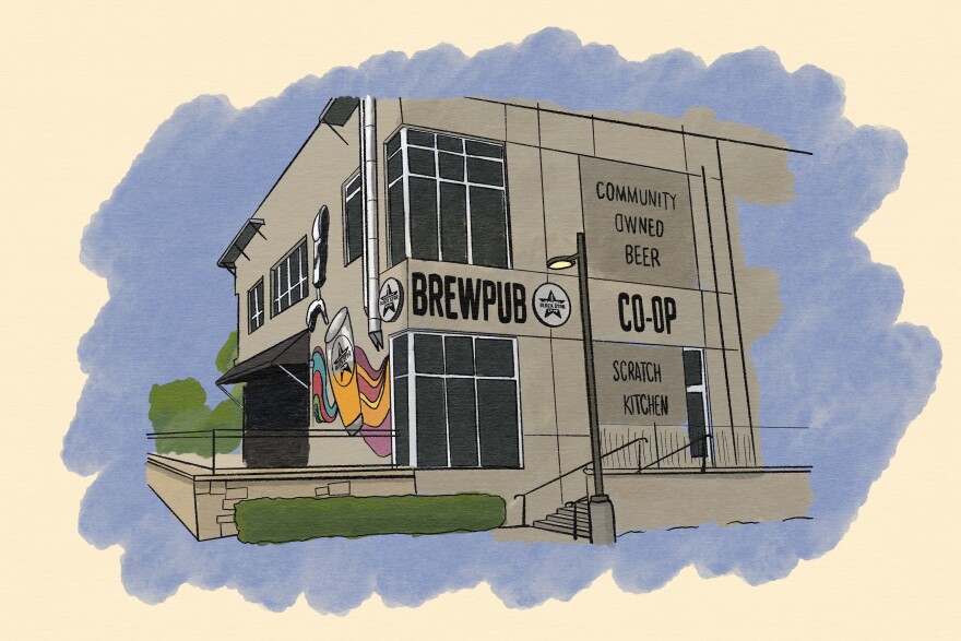 An drawing of the outside of a business.