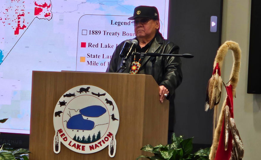 Red Lake Tribal Chairman Darrell Seki Sr. delivers the State of the Band address in February 2024.