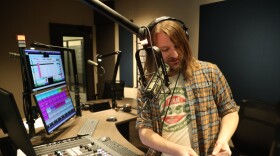 Evan Miller pictured at the new WYSO studio at the Union Schoolhouse.
