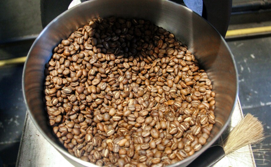 Freshly roasted Indonesian coffee beans at the Anomali Coffee shop in South Jakarta.