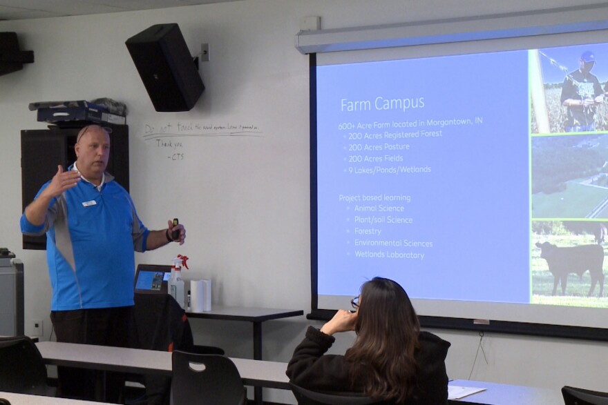Chief Academic Officer Keith Marsh gives a talk about the the new Indiana Agriculture & Technology School.