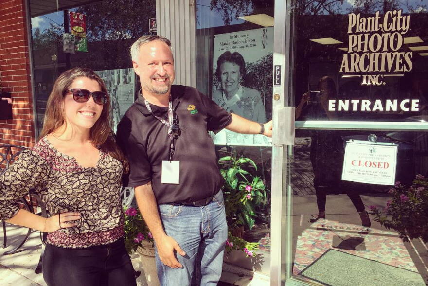 WUSF's Stephanie Colombini, left, and Mark Schreiner conducted the interviews with the students at the Plant City Photo Archives.