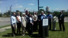 Governor Snyder addresses the media after touring the Delray neighborhood in Detroit.