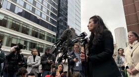 Mahsa Khanbabai, attorney for Rümeysa Öztürk, reads the first public statement from Öztürk since her arrest, outside of the federal court in Boston on April 3, 2025.