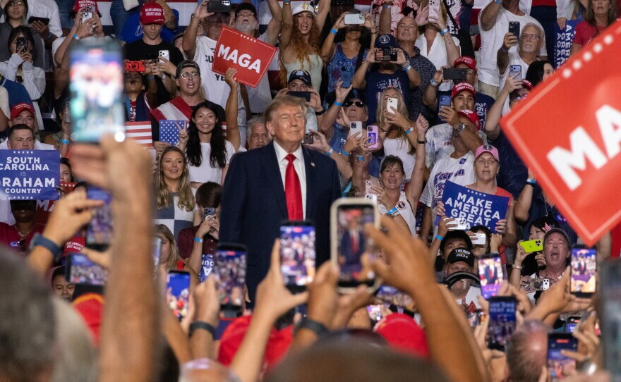 President Donald Trump speaks at a rally in Myrtle Beach, South Carolina, on Aug. 21, 2026.