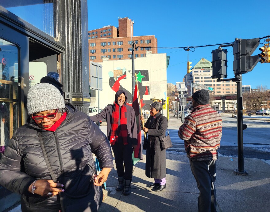 The Pan-African flag is raised outside the Alice Moore Black Arts and Cultural Center in Albany on Monday, January 15, 2024.
