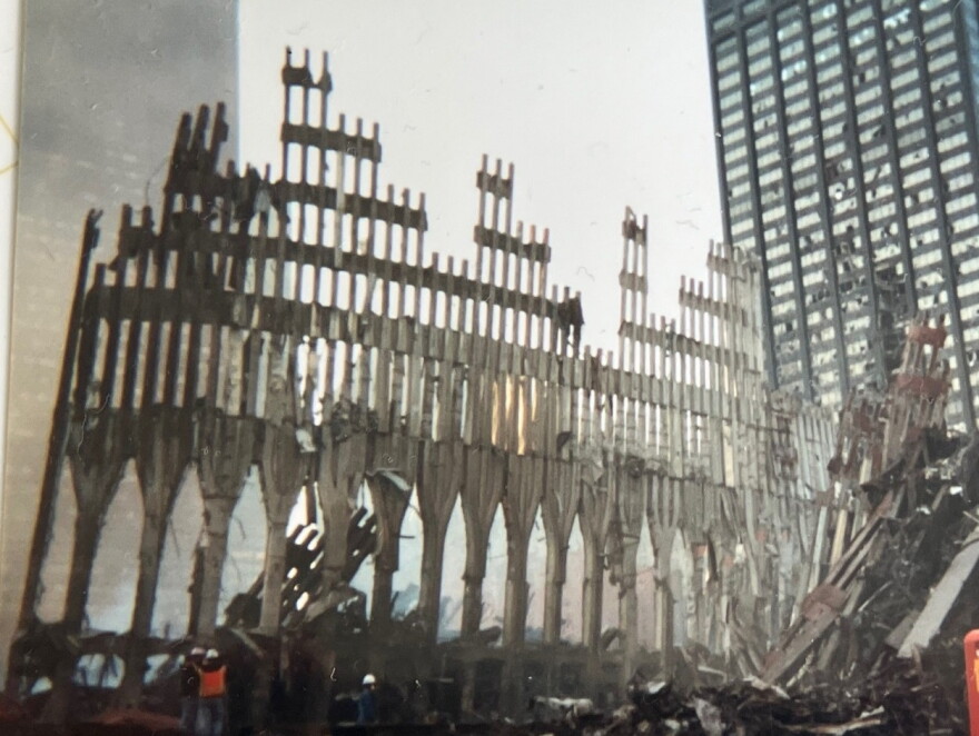 Wreckage from the Sept. 11, 2001 terrorist attacks, when hijacked jet planes slammed into New York's World Trade Center, which collapsed and killed 2,753 people, including civilians and first responders.