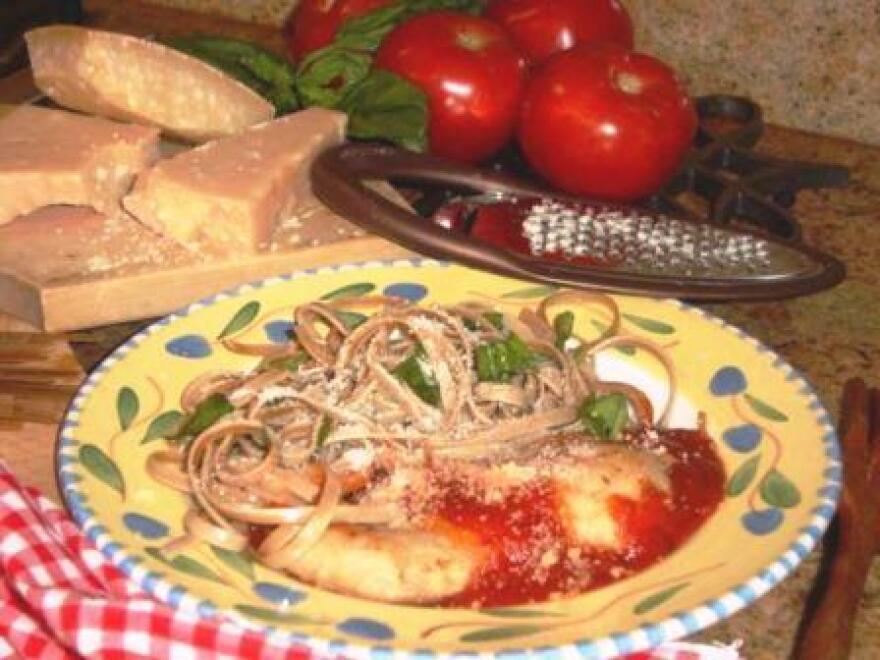 Chicken Parmesan with Basil Linguine