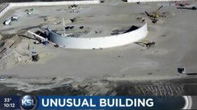 A still from video shot over the FLDS compound in Eldorado. Several unique fetures of the construction have been noted.